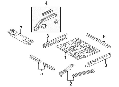 2007 Mercury Mariner Pillars, Rocker & Floor - Floor & Rails Floor Pan Diagram for 5L8Z-7811135-AA