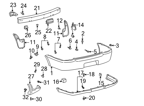 2002 Toyota Echo Rear Bumper Impact Bar Nut Diagram for 90179-08068