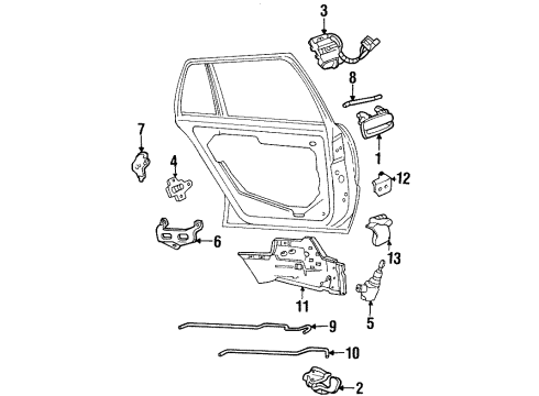 1992 Pontiac Bonneville Door & Components Handle Asm - Inside Rear Remote Control * Diagram for 16621439