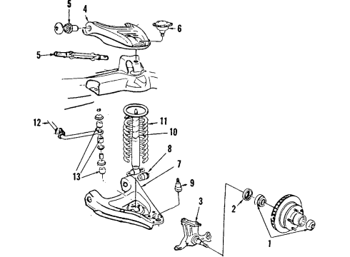 1986 Pontiac Bonneville Front Suspension Components, Lower Control Arm, Upper Control Arm, Stabilizer Bar Shaft, Rear Stabilizer Diagram for 10029113