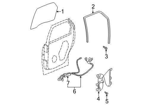 2007 Buick Rendezvous Rear Door - Glass & Hardware Channel Asm-Rear Side Door Window Diagram for 15880718