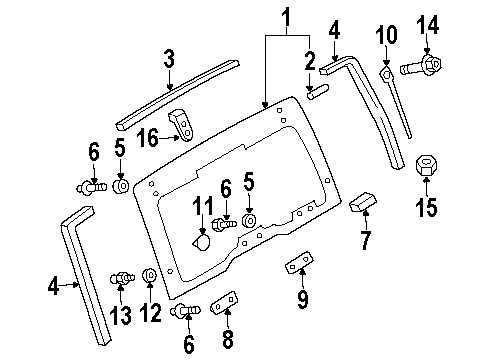 2001 Isuzu Rodeo Tail Gate Seal, R. Hatch Gate Diagram for 8-97222-127-0