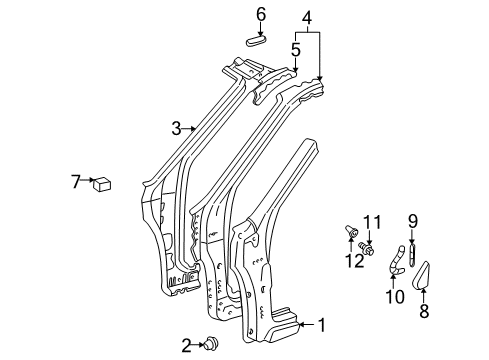 2002 Toyota Prius Hinge Pillar Protector Retainer Diagram for 67771-17020