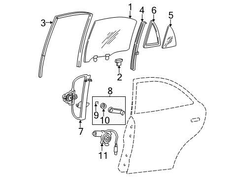 2001 Hyundai Accent Rear Door Handle Assembly-Door Window Regulator Diagram for 82630-22001-ZE