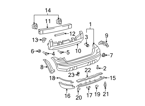 2007 Toyota Matrix Rear Bumper Mount Bracket Diagram for 52182-01010