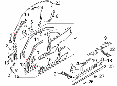 2004 BMW M3 Hinge Pillar, Floor, Exterior Trim, Uniside Primed Left Outer Kick Panel Diagram for 51717890011