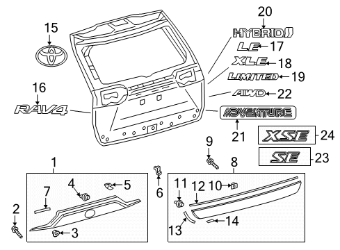 2020 Toyota RAV4 Exterior Trim - Lift Gate Lower Trim Diagram for 76802-0R030