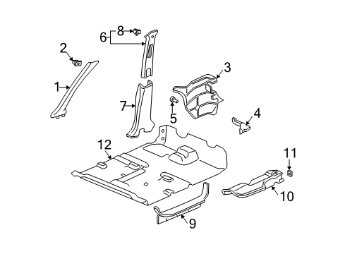 2001 Honda CR-V Interior Trim - Pillars, Rocker & Floor Bracket, Cowl Side Diagram for 83113-S01-A00