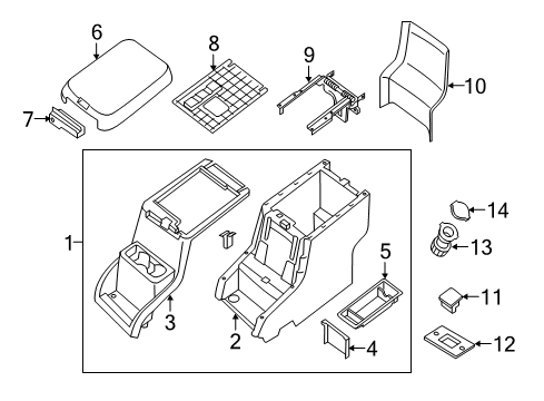 2012 Nissan NV2500 Center Console Latch Assembly Console Diagram for 96927-1PA0A