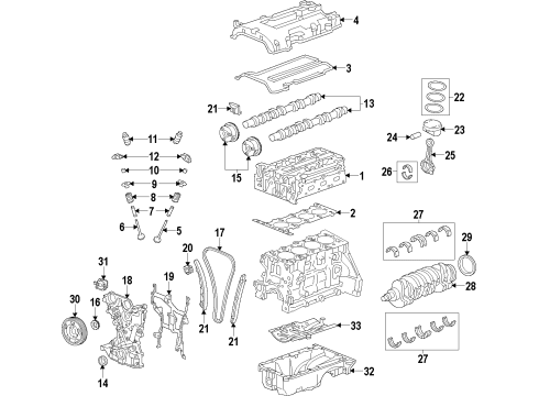 2012 Chevrolet Sonic Engine Parts, Mounts, Cylinder Head & Valves, Camshaft & Timing, Variable Valve Timing, Oil Cooler, Oil Pan, Oil Pump, Crankshaft & Bearings, Pistons, Rings & Bearings Valve Cover Gasket Diagram for 25198753