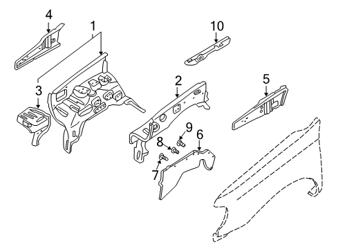 1999 Nissan Frontier Inner Components - Fender Cover-Splash, Hoodledge RH Diagram for 64836-3S500