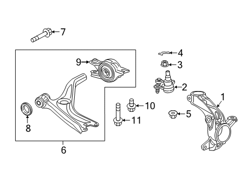 2021 Honda Civic Front Suspension Components Lower Arm Complete, Front Diagram for 51350-TGG-A11