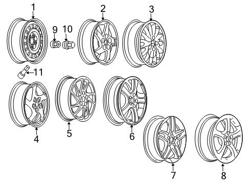 2005 Pontiac Grand Prix Wheels Wheel Nut Cap Diagram for 9594438