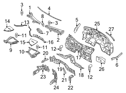 2014 Infiniti Q70 Cowl INSULATOR-Dash Upper Diagram for 67902-1MG0A
