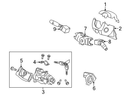 2009 Honda Accord Ignition Lock Lock Assy., Steering Diagram for 06351-TA0-A11
