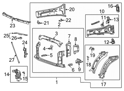 2021 Chevrolet Tahoe Radiator Support Bracket Diagram for 84267761