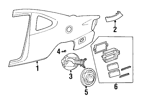 2000 Ford Escort Quarter Panel & Components Fuel Pocket Diagram for F8CZ6127936AA