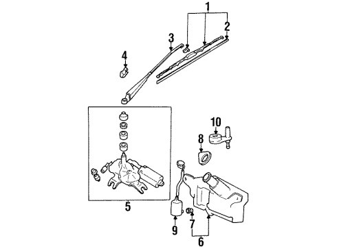 2000 Hyundai Elantra Wiper & Washer Components Rear Window Wiper Blade Diagram for 98825-29600