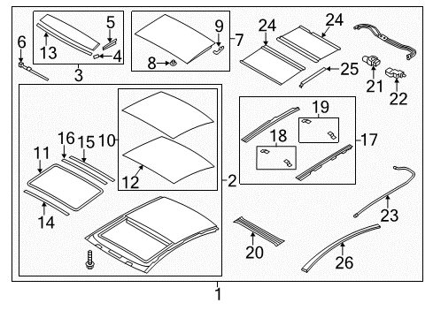 2012 Hyundai Sonata Sunroof Panorama Roof Frame Assembly Diagram for 81610-3S010