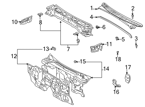 1998 Toyota Tacoma Cab Cowl Dash Panel Diagram for 55101-04917