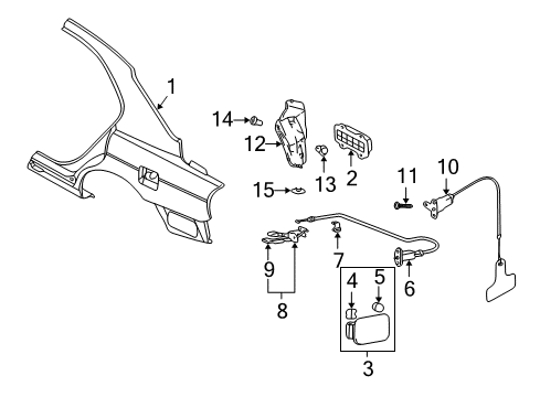1999 Hyundai Sonata Fuel Door Fuel Filler Door Assembly Diagram for 69510-38000