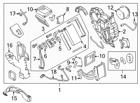 2011 Nissan Quest Auxiliary Heater & A/C EVAPORATOR Diagram for 27410-1JA1A