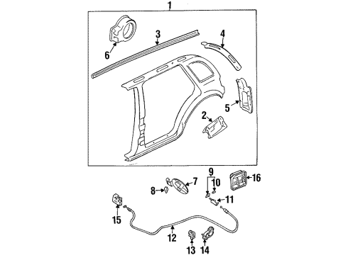 2001 Kia Sportage Fuel Door Rain Rail Rear, RH Diagram for 0K01F70451