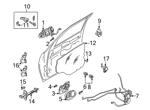 2000 Kia Spectra Switches Outer Handle Assembly, Right Diagram for 0K2A158410XX