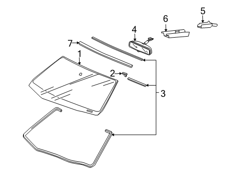 2004 Acura TSX Windshield Glass, Reveal Moldings Cover, Rearview Mirror Diagram for 76413-SEC-A01