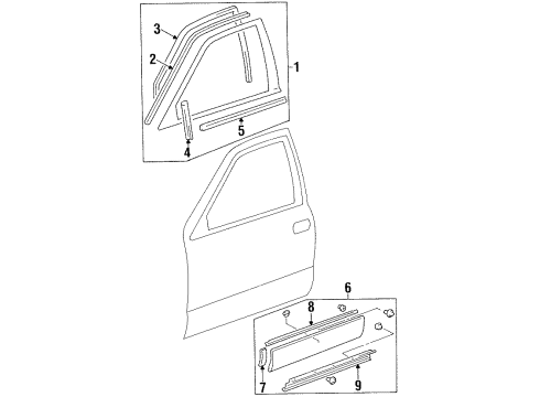 1996 Lexus LS400 Exterior Trim - Front Door Moulding Sub-Assy, Front Door Belt, LH Diagram for 75702-50031