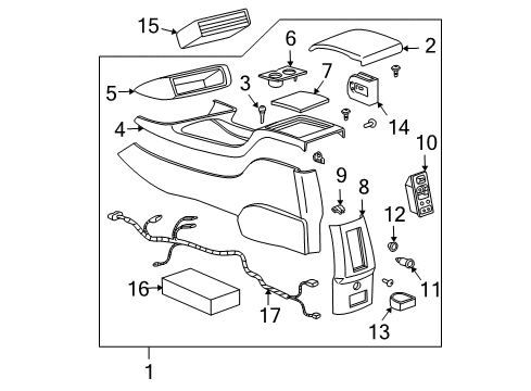 1999 GMC Jimmy Center Console Compartment Asm-Front Floor Console *Graphite Diagram for 15004095