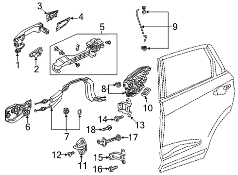 2022 Acura MDX Lock & Hardware Cable Assembly, Rear Diagram for 72634-TYA-A01