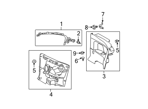 2009 Scion tC Interior Trim - Quarter Panels Quarter Trim Panel Bracket Diagram for 62534-21060