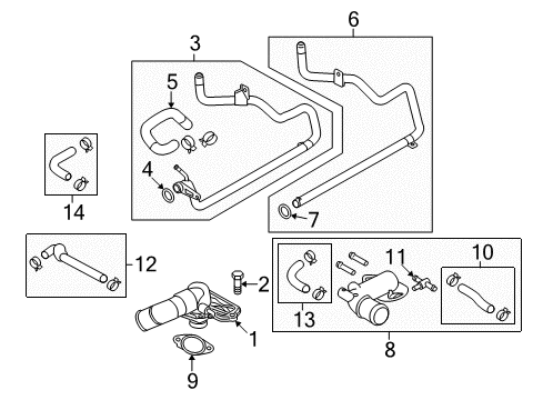 2009 Kia Borrego Hoses, Lines & Pipes Hose Assembly-Water From THRORRLE Diagram for 25469-3F300