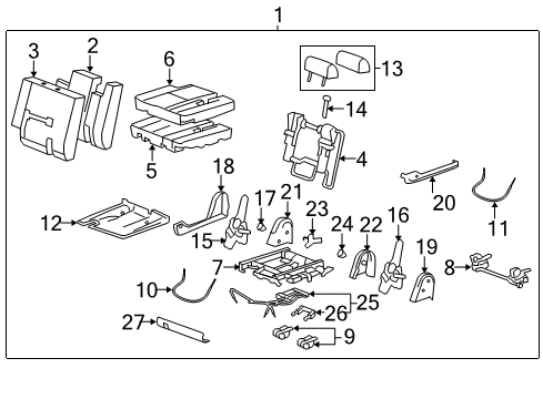 2007 Chevrolet Tahoe Rear Seat Components Headrest Diagram for 20757999