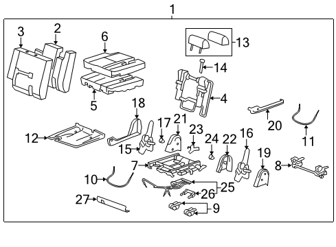 2013 GMC Yukon Rear Seat Components Seat Cover Diagram for 20904822