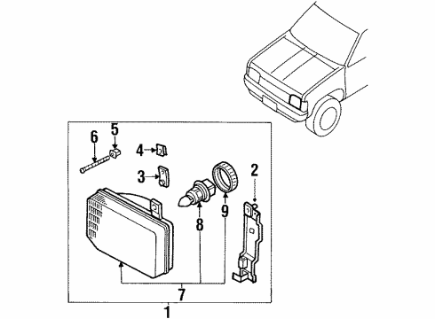 1989 Nissan D21 Headlamps Driver Side Headlight Assembly Diagram for B6060-41G00