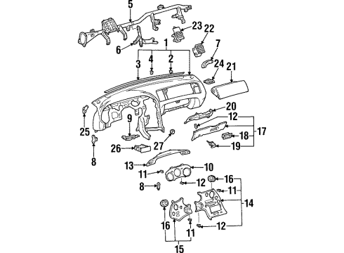 1994 Toyota Supra Instrument Panel Air Vent Diagram for 55670-14100-C0