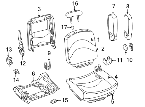 2009 Ford Crown Victoria Front Seat Components Seat Back Frame Diagram for 6W7Z-5461018-A