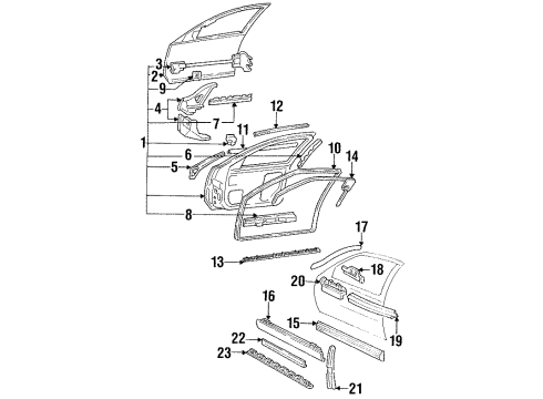 1988 Buick Regal Front Door & Components, Exterior Trim Clip-Molding Outer Panel Center Lower Diagram for 20644898