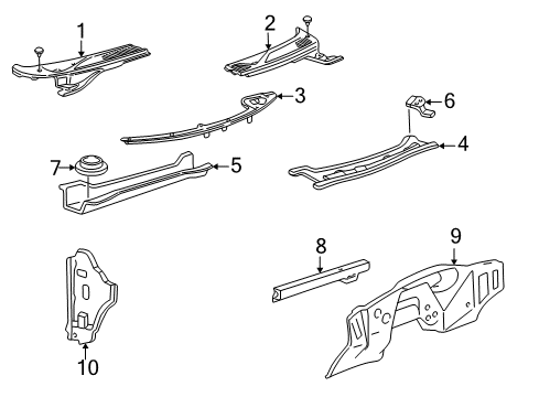 2004 Ford F-150 Cab Cowl Cowl Grille Diagram for 4L3Z-15022A69-AA