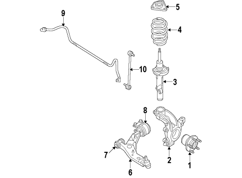 2010 Lincoln MKS Front Suspension Components, Lower Control Arm, Stabilizer Bar Strut Diagram for AA5Z-18124-C