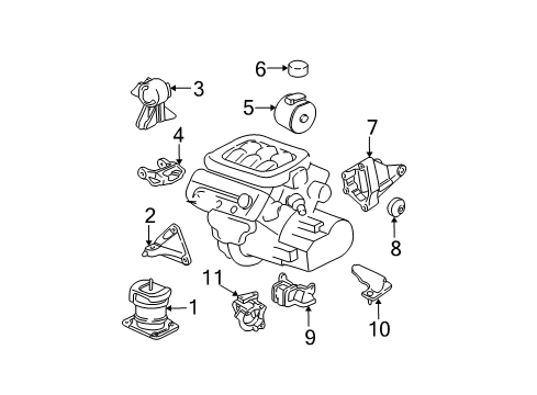 2005 Honda Pilot Engine & Trans Mounting Bracket, Engine Side Mounting Diagram for 11910-RCA-A00