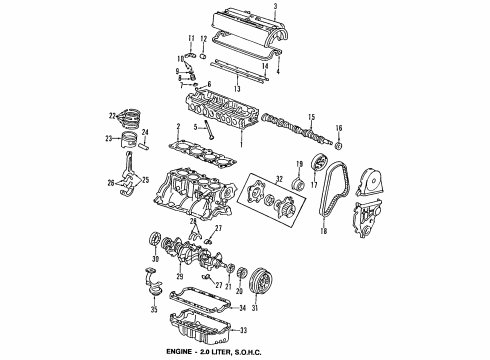 1990 Honda Prelude Engine Parts, Mounts, Cylinder Head & Valves, Camshaft & Timing, Oil Pan, Oil Pump, Crankshaft & Bearings, Pistons, Rings & Bearings Cover, Timing Belt Middle Diagram for 11841-PK2-020