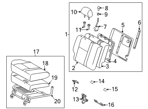 2006 Toyota Matrix Rear Seat Components Seat Back Cover Diagram for 71078-01110-B3