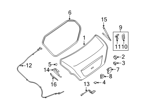 2013 Nissan Maxima Trunk Hinge Trunk RH Diagram for 84400-9N00C