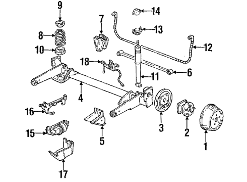 1990 Pontiac Trans Sport Rear Suspension Wheel Cylinder Diagram for 19175769
