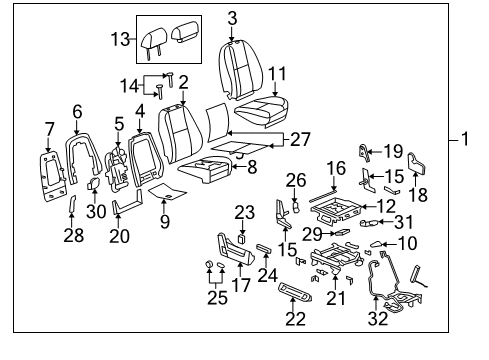 2011 Cadillac Escalade EXT Front Seat Components Frame Asm-Passenger Seat Back Cushion Diagram for 20951082