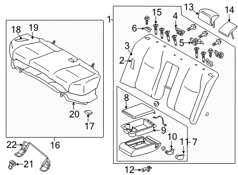 2013 Infiniti M35h Rear Seat Components Rear Seat Armrest Assembly Diagram for 88700-1MA4B