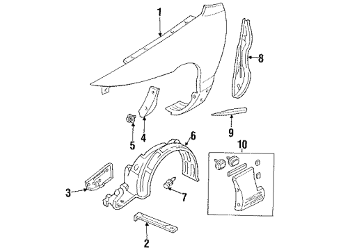 1993 Ford Probe Fender & Components, Exterior Trim Fender Liner Diagram for F32Z16103A